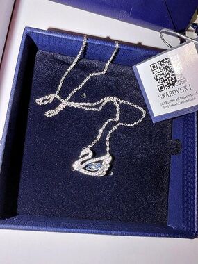 Swarovski Dancing Swan Necklace Silver & Blue NWT